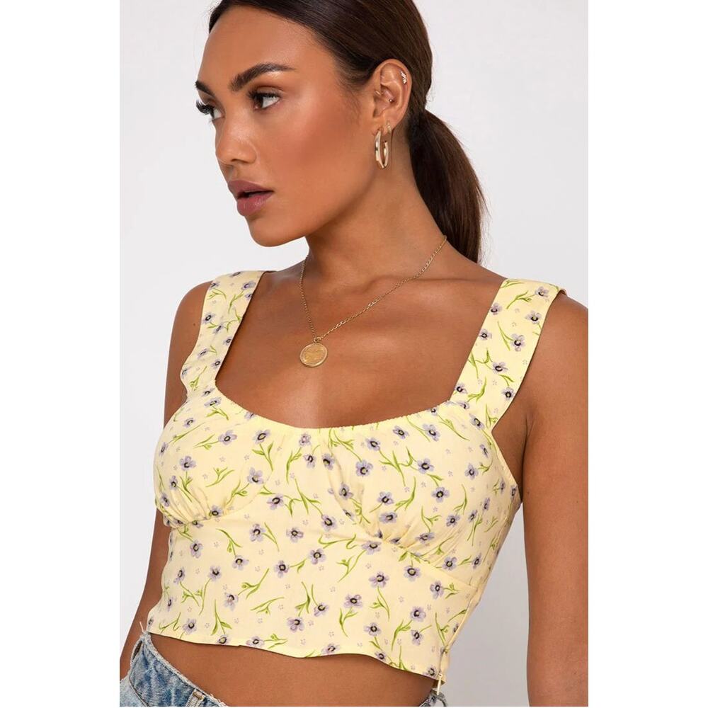 NWT Motel Gladis Vest Crop Top in Wild Flower Lemon  - XXL